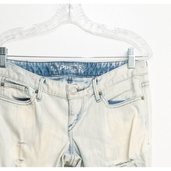 Express Womens Blue Jeans Acid Washed Polycotton Denim Skinny Distressed Zip 6 - Picture 3 of 6